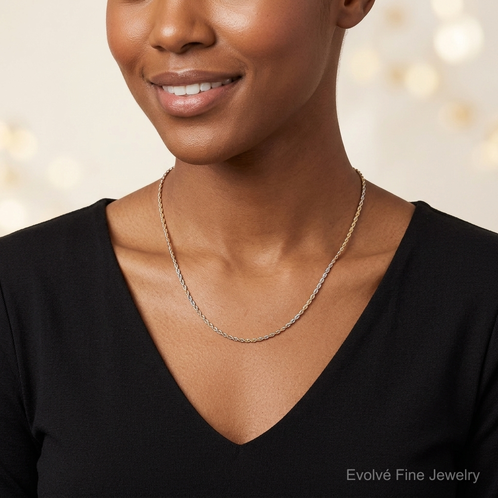 14k Tri-Color 2.9mm D/C Rope Chain - Model Shot