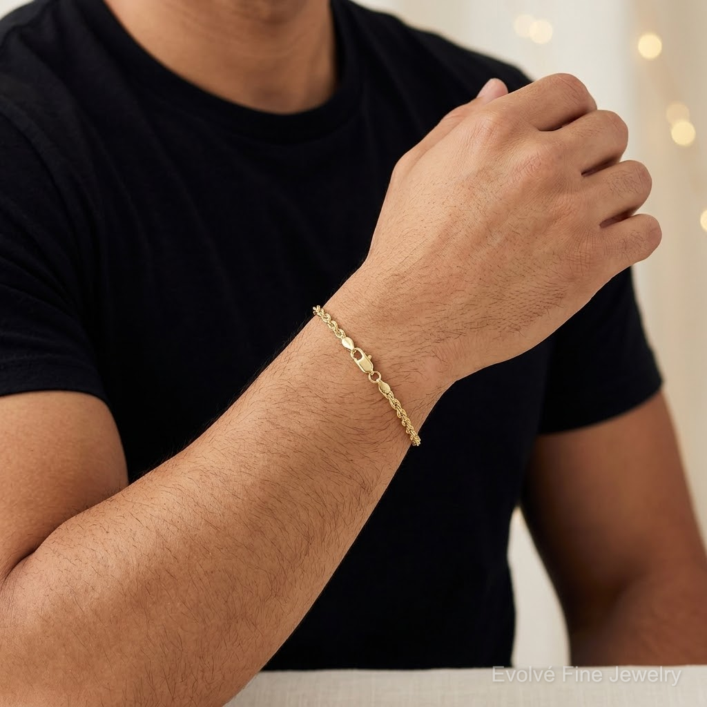 14k 3mm D/C Rope with Lobster Clasp Chain - Model Shot