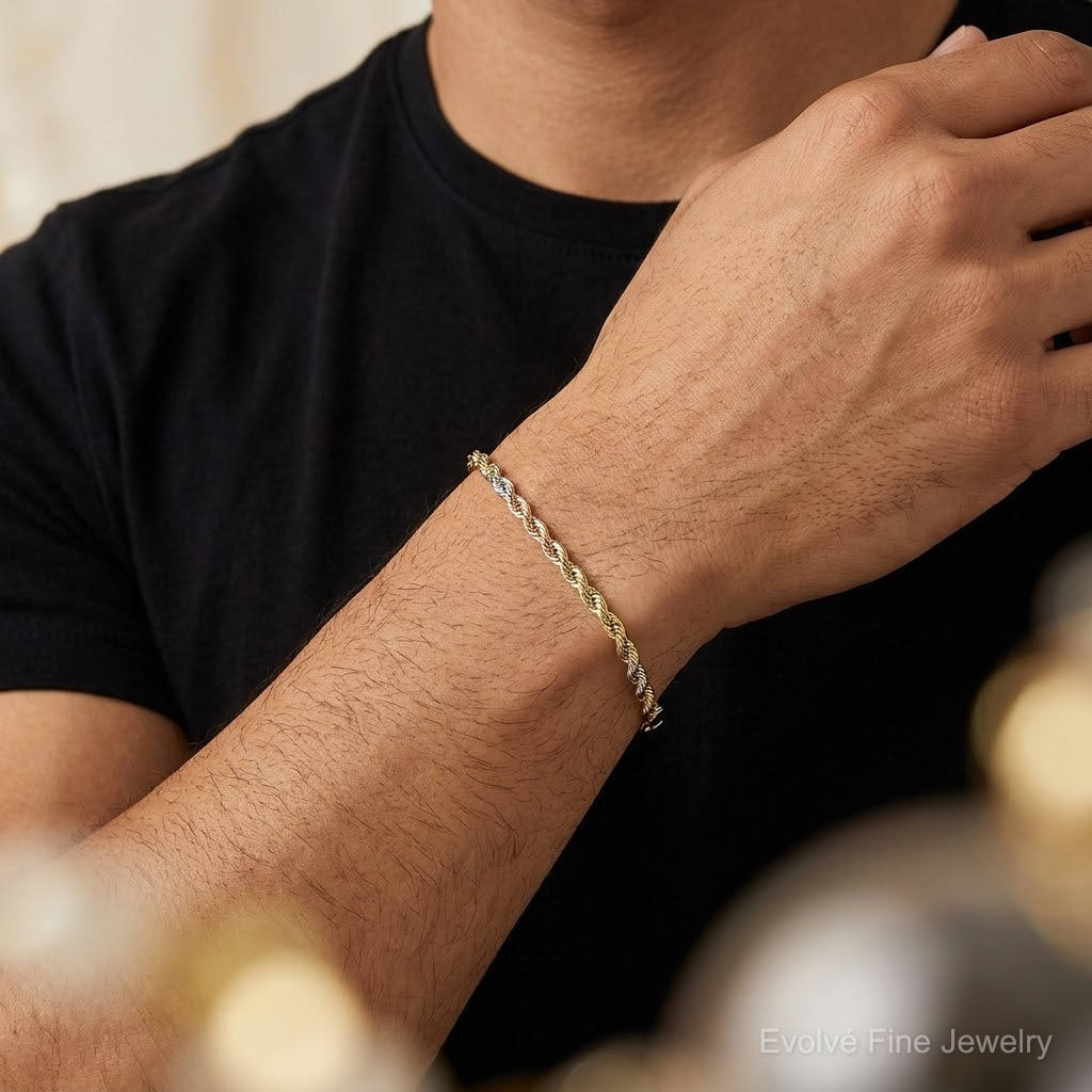 14k Tri-Color 3mm D/C Rope Chain - Model Shot