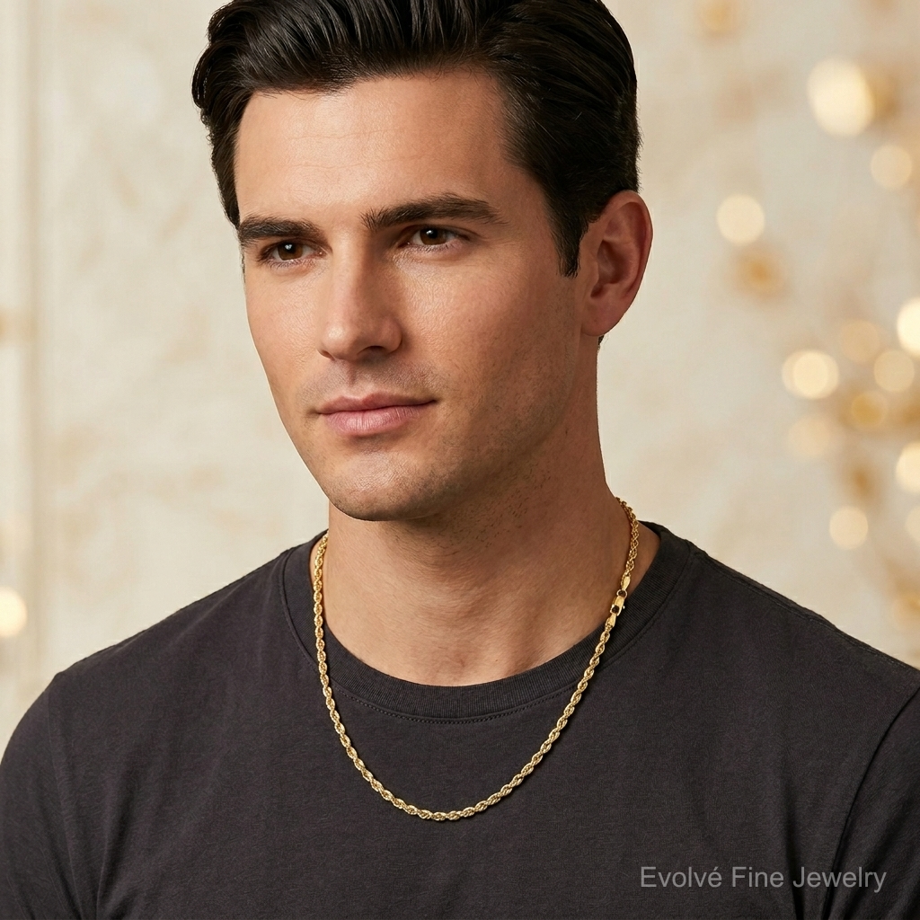14k 4mm D/C Rope with Lobster Clasp Chain - Model Shot