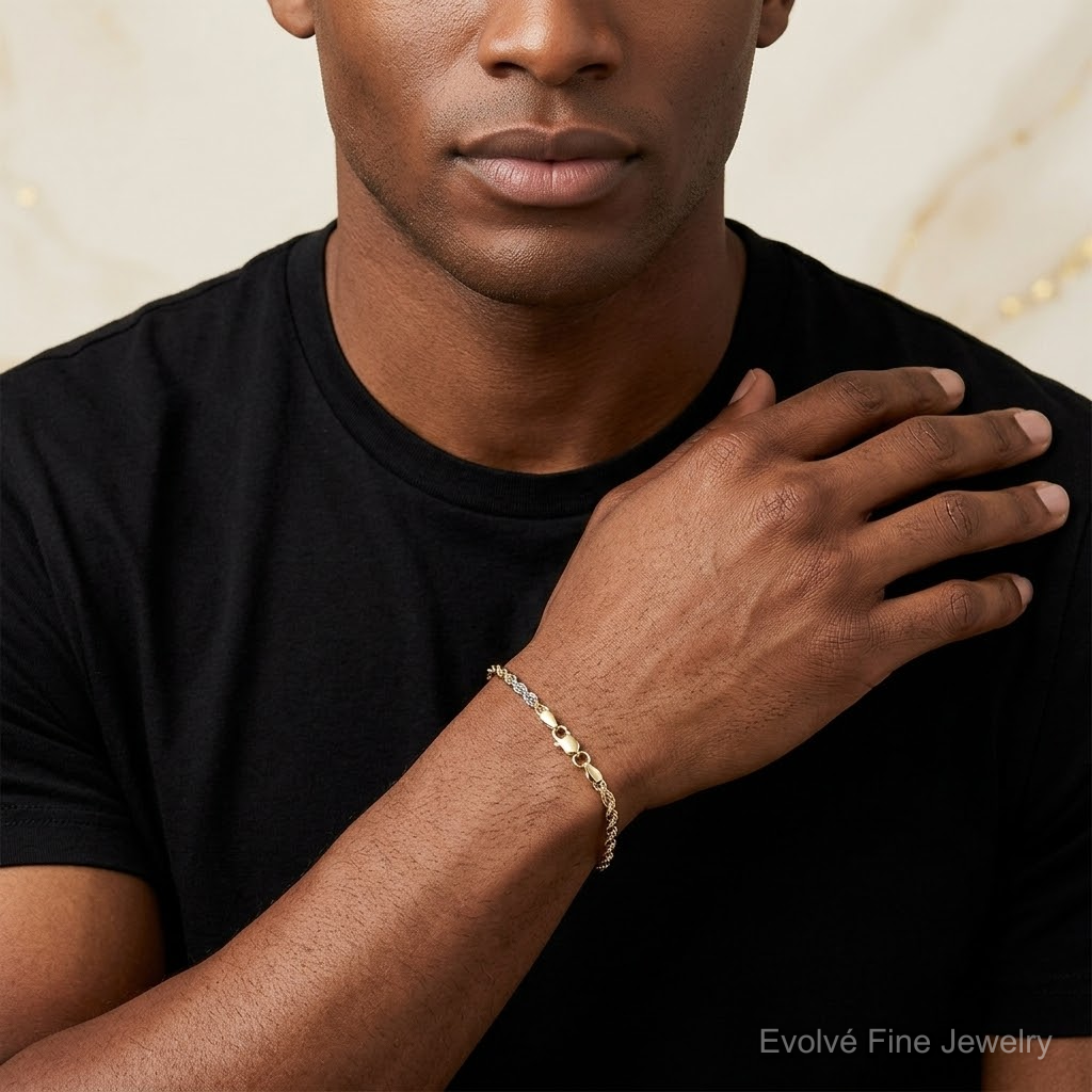 14k Tri-Color 4mm D/C Rope Chain - Model Shot