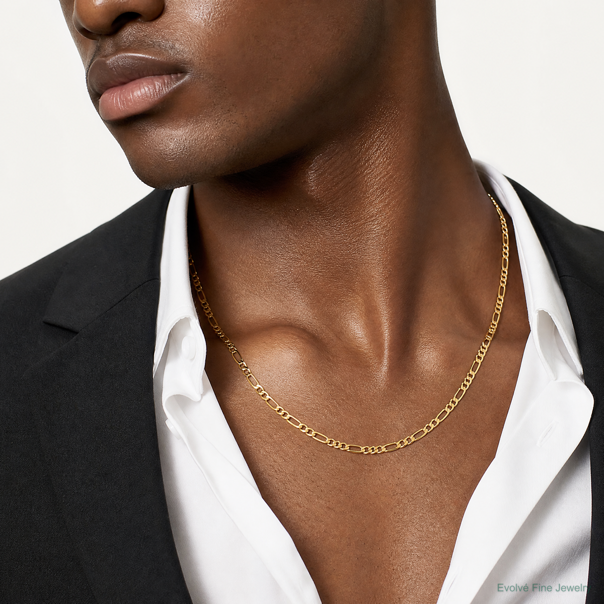 10k 2.5mm Semi-Solid Figaro Chain - Model Shot