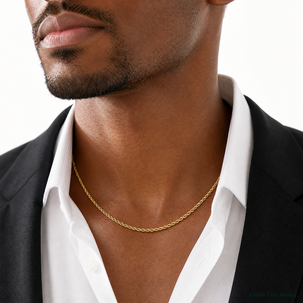 10k 2.8mm Semi-Solid Rope Chain - Model Shot