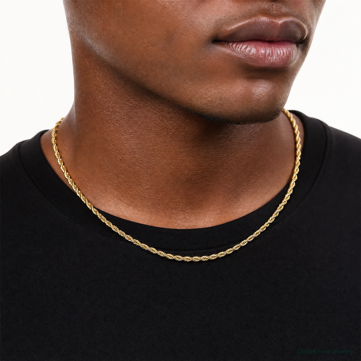 10k 2.5mm Semi-Solid Rope Chain - Model Shot