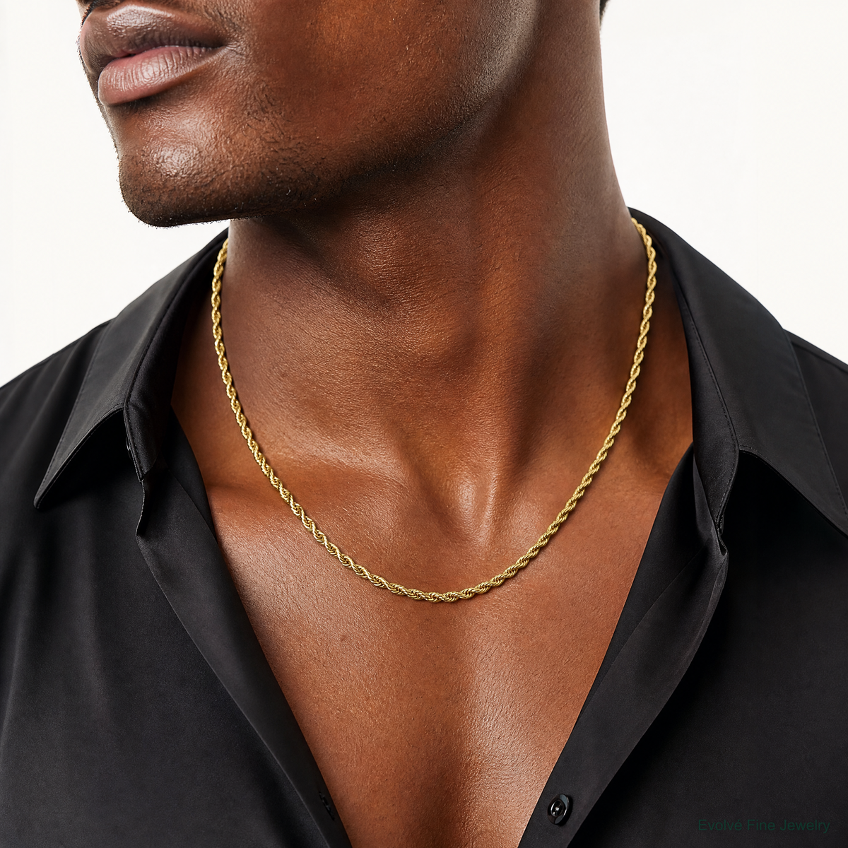 10k 3.5mm Semi-Solid Rope Chain - Model Shot