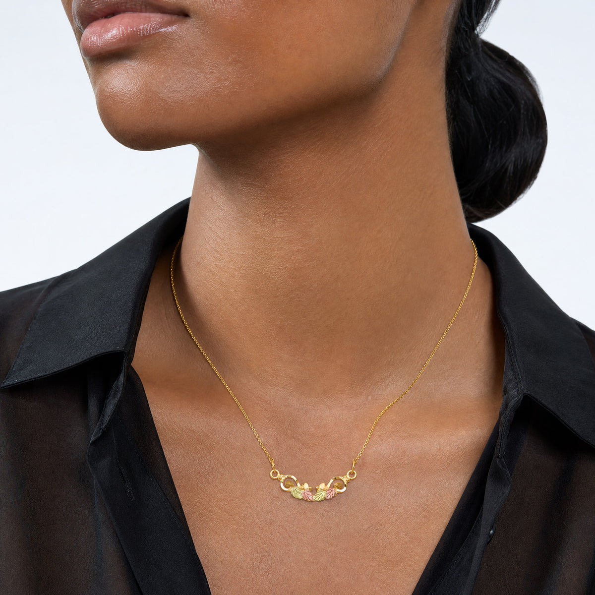 10k Tri-color Black Hills Gold Necklace - Model Shot