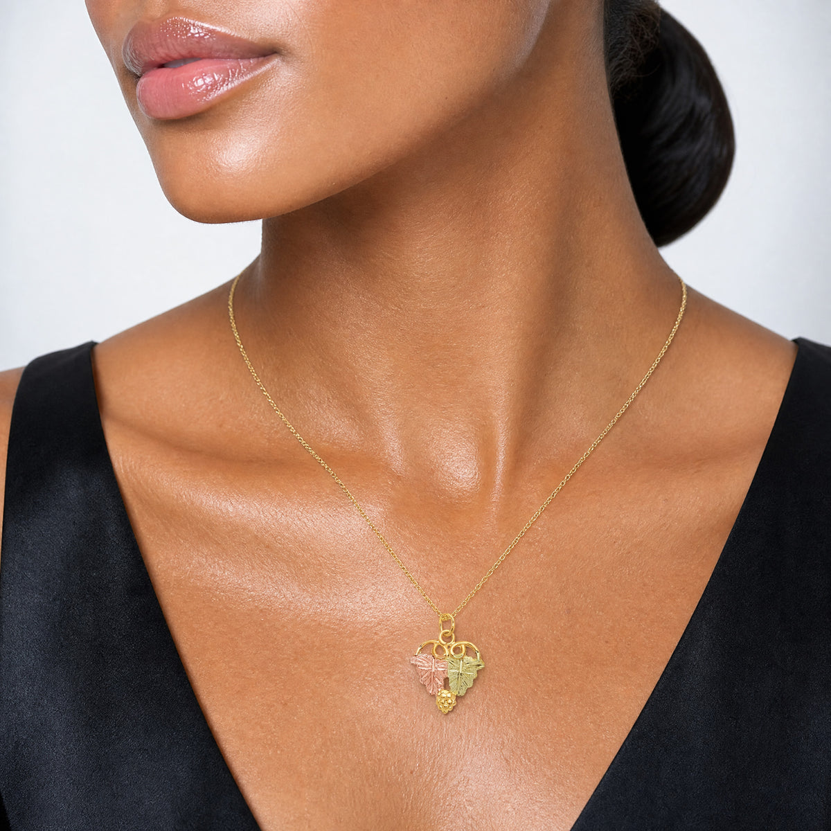 10k Tri-Color Black Hills Gold Necklace - Model Shot