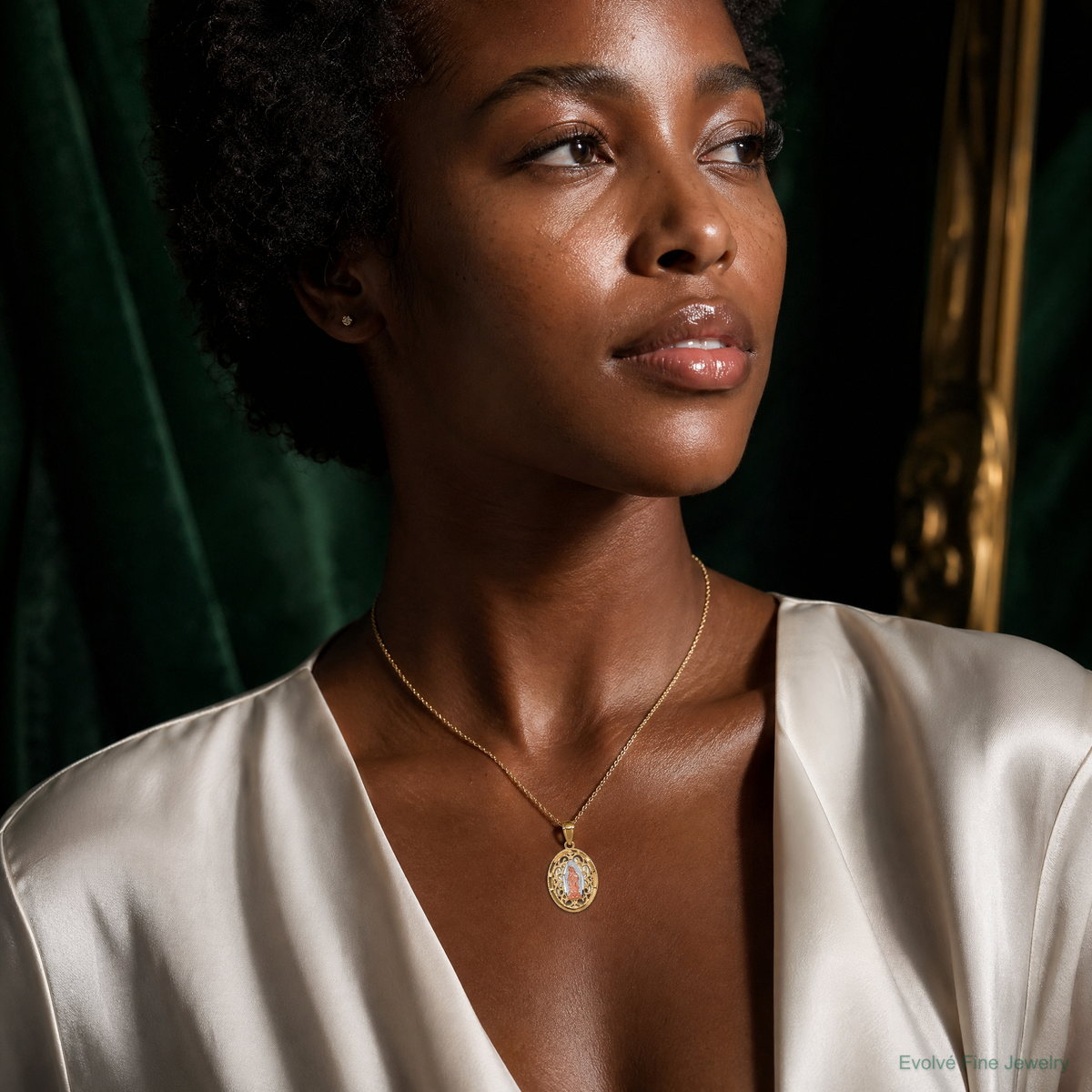 10k Two-tone with White Rhodium Our Lady of Guadalupe Pendant - Model Shot