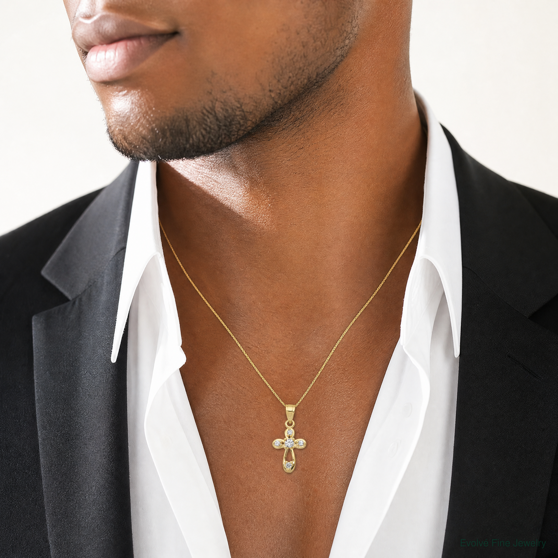 10k Small CZ Cross Pendant - Model Shot