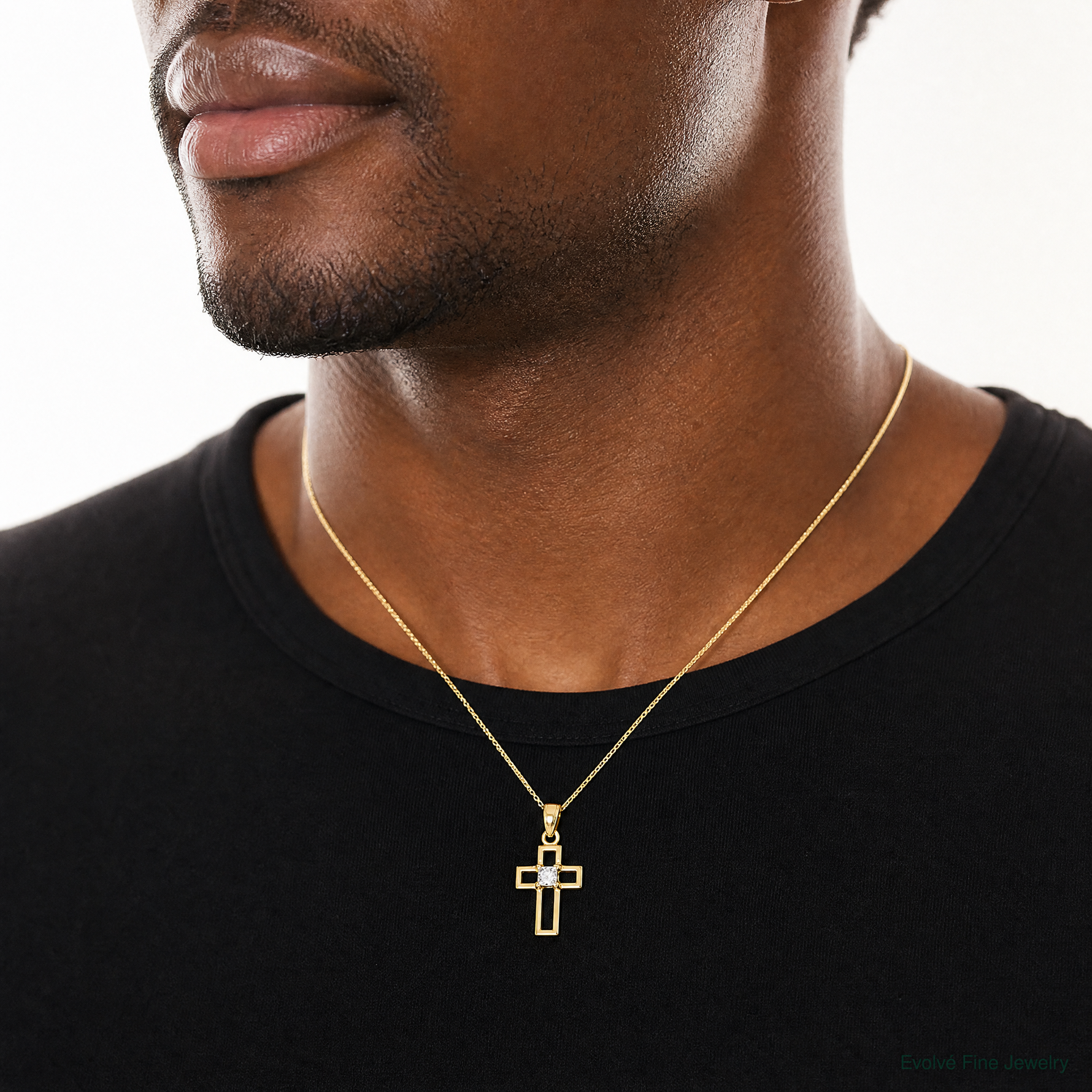 10k Small CZ Cross Pendant - Model Shot