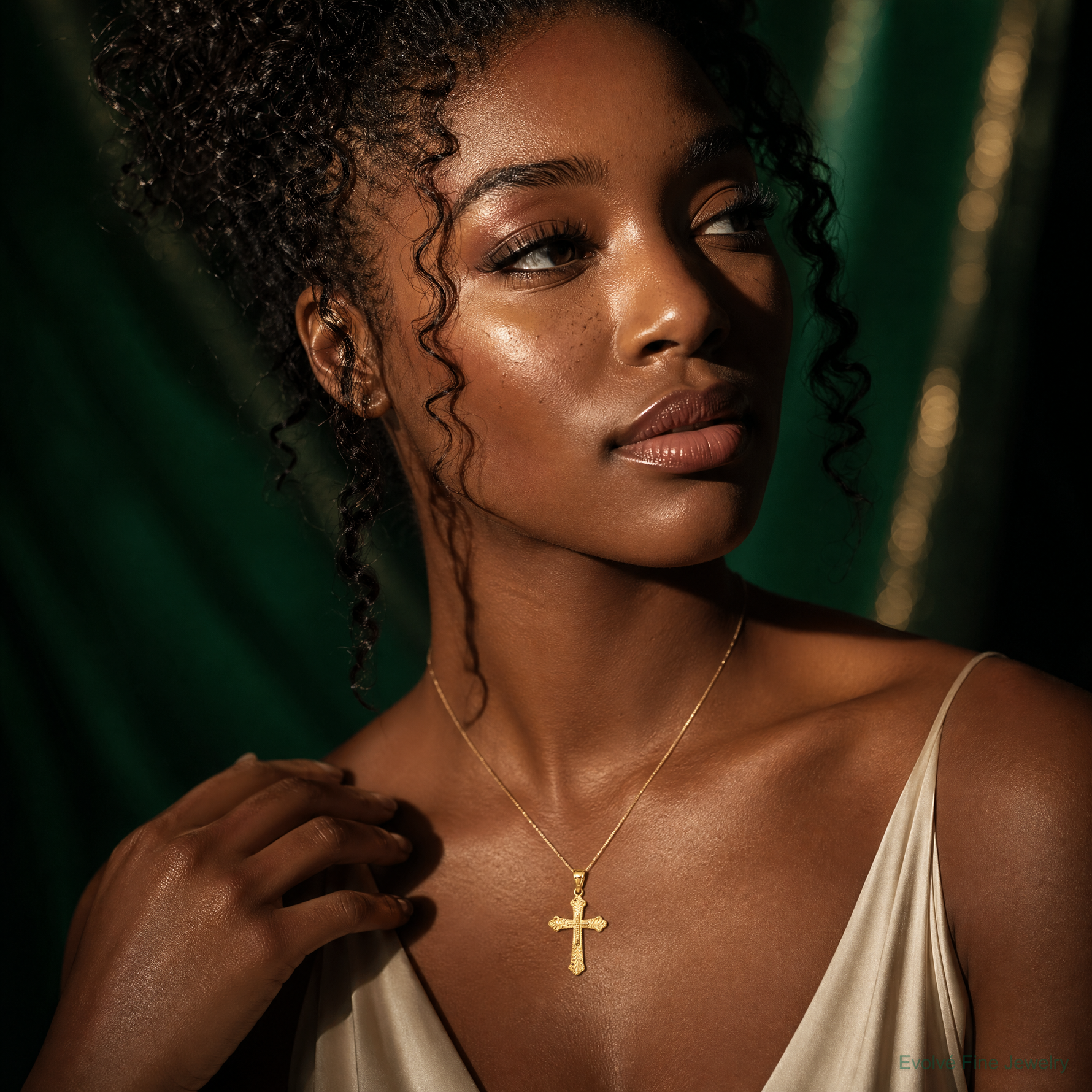 10k Budded Cross Pendant - Model Shot