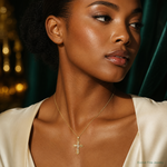 10K w/ Rhodium Diamond-Cut Cross Pendant - Model Shot