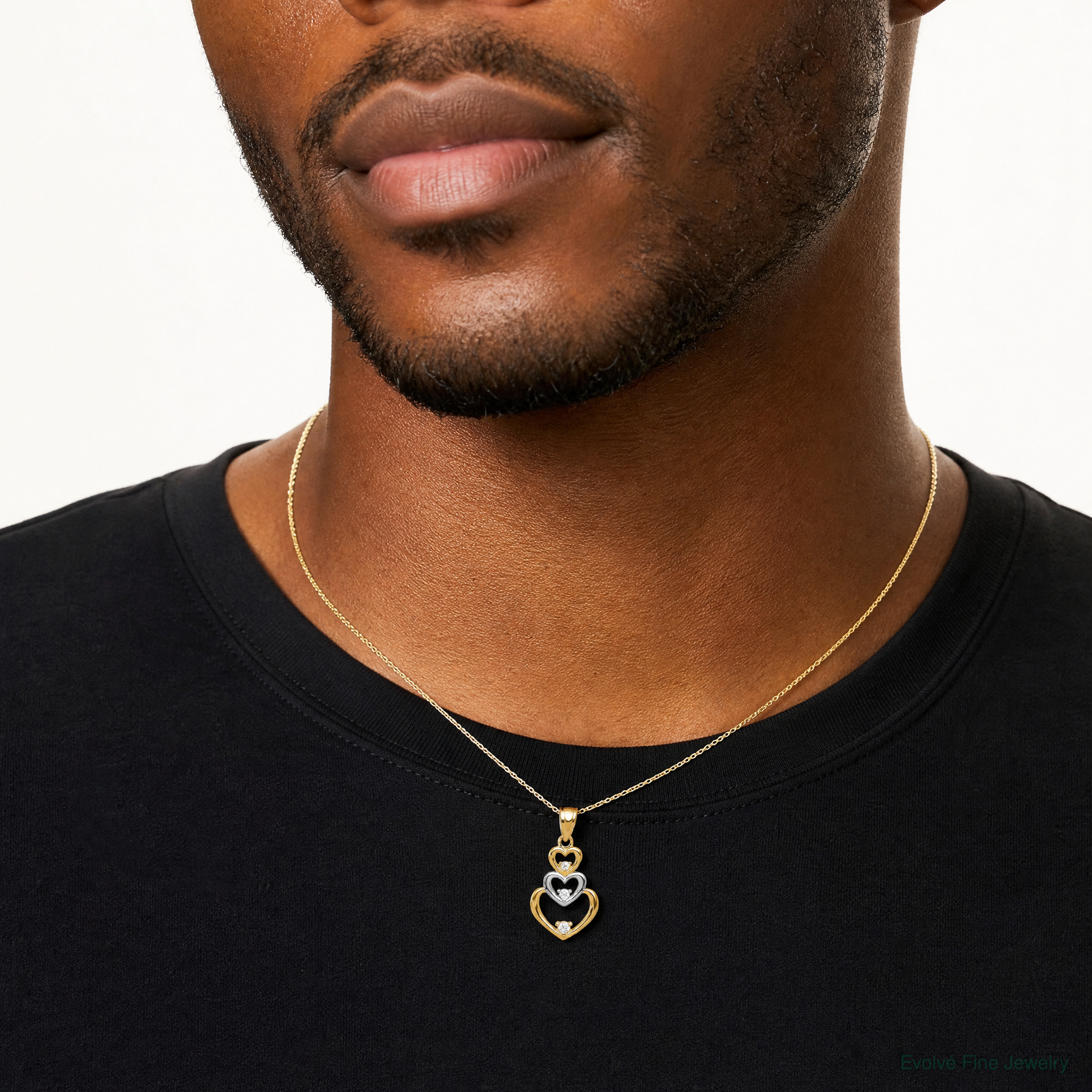 10K w/Rhodium CZ 3-Heart Pendant - Model Shot