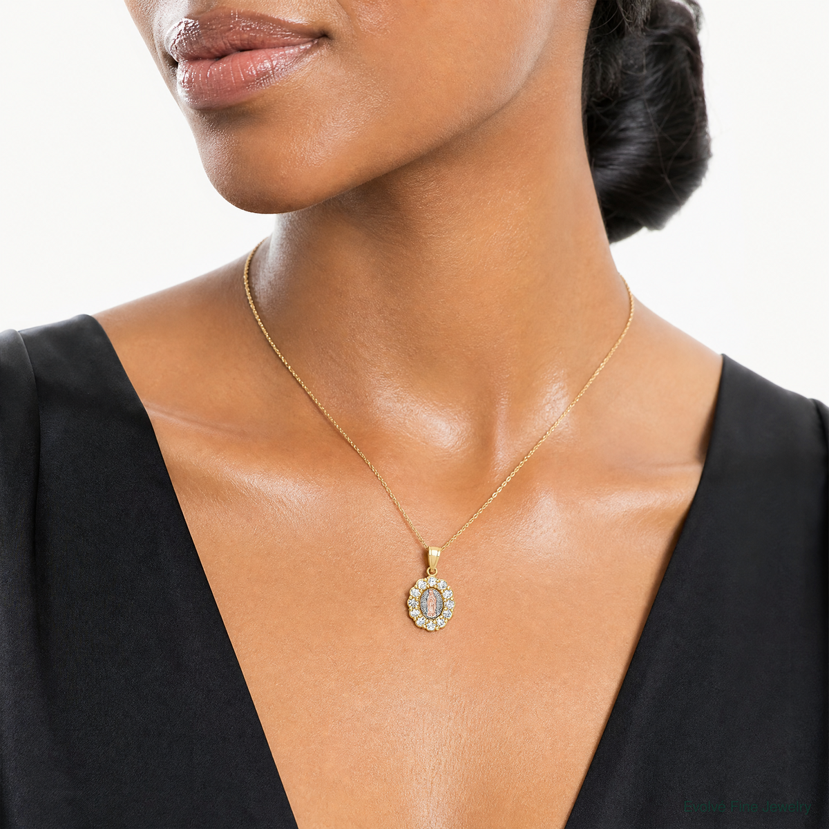 10K Two-Tone w/White Rhodium CZ Guadalupe Pendant - Model Shot