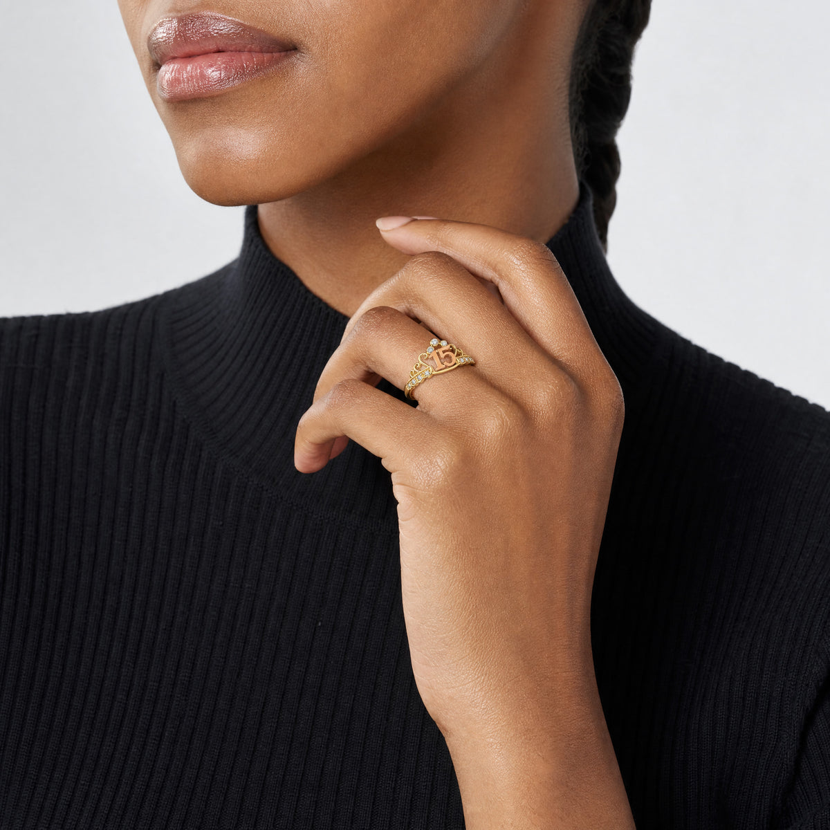 10K Two-Tone CZ 15 Crown Ring - Model Shot