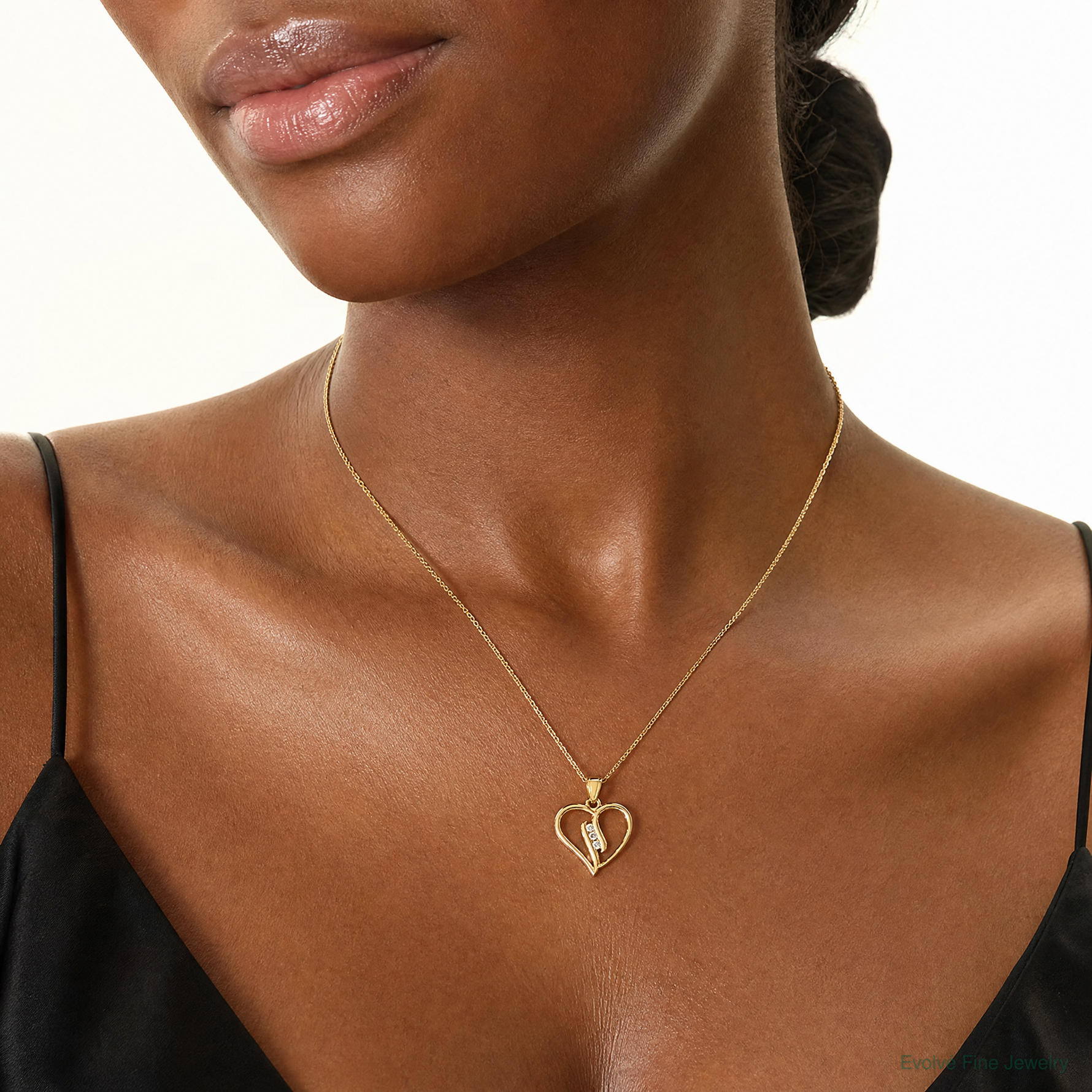 10K CZ Heart Pendant - Model Shot