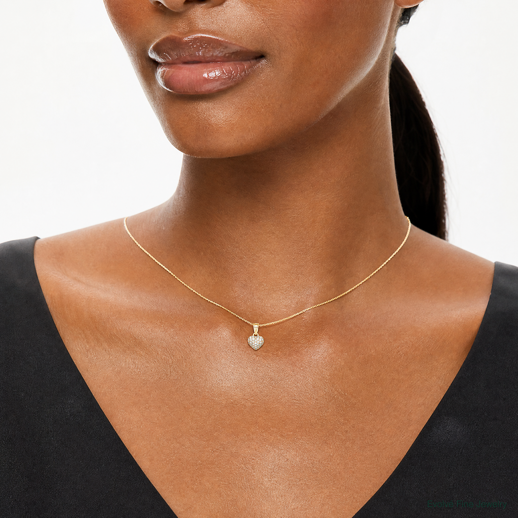 10K CZ Micro Pave Heart Pendant - Model Shot