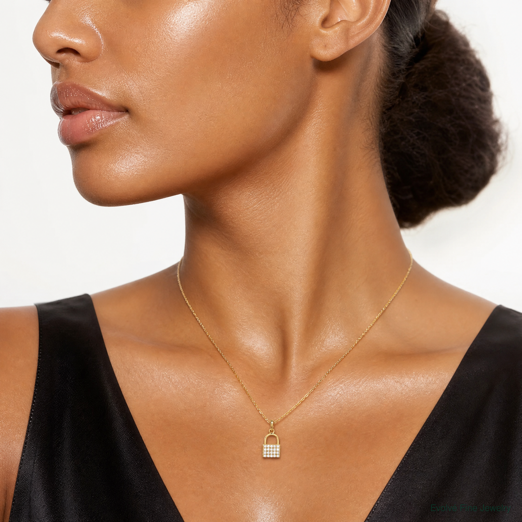 10K Polished CZ Lock Charm - Model Shot