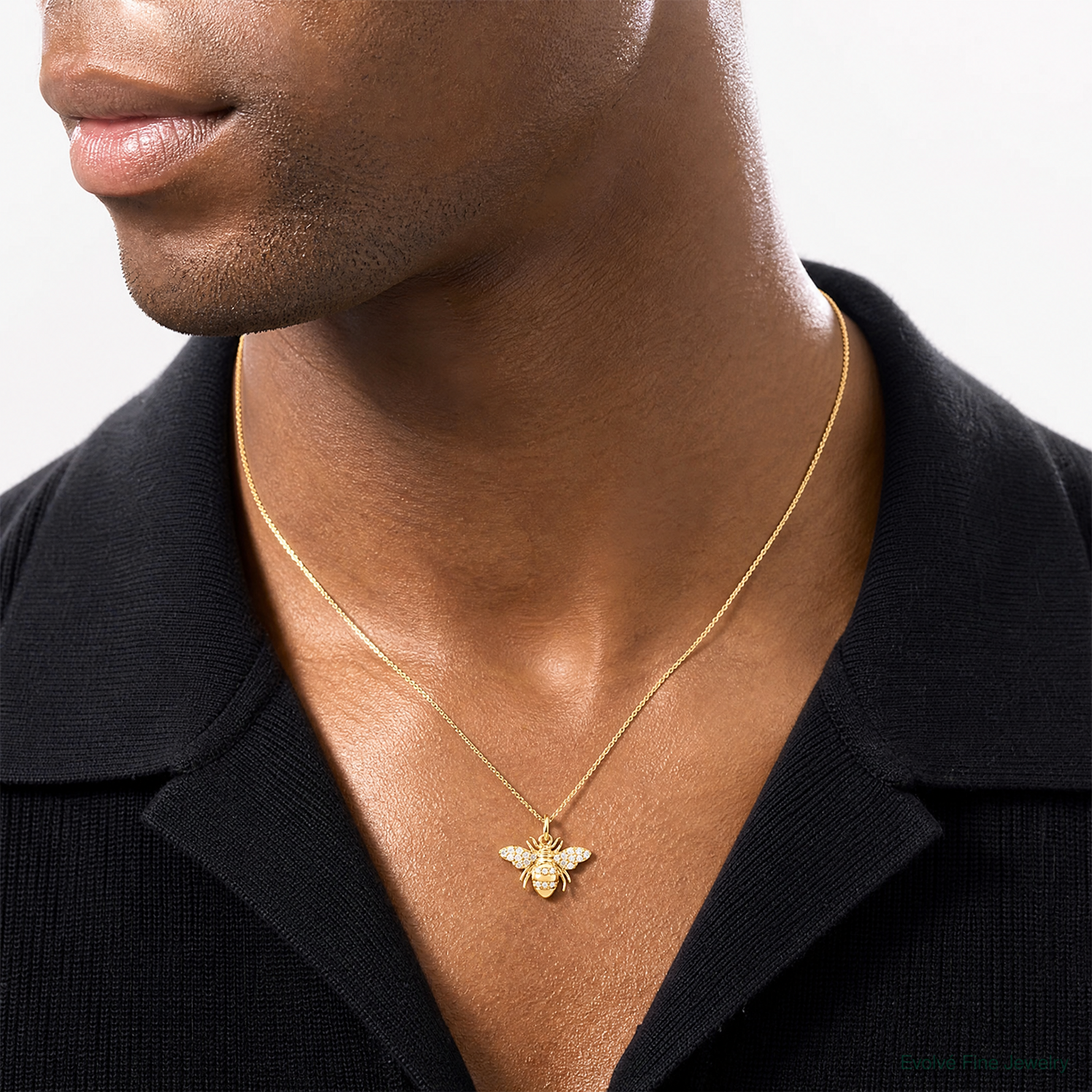 10K Polished Clear CZ Bee Charm - Model Shot