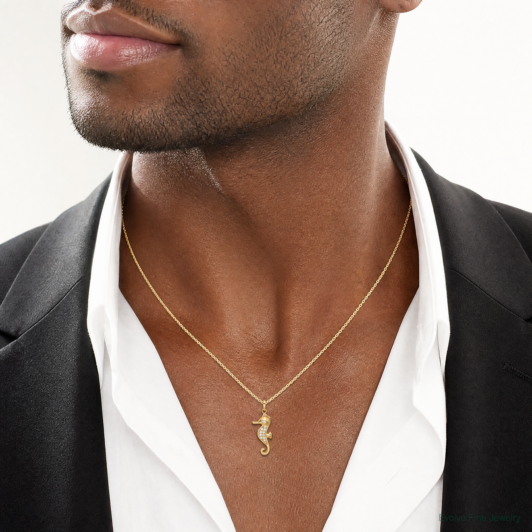 10K Polished CZ Seahorse Charm - Model Shot