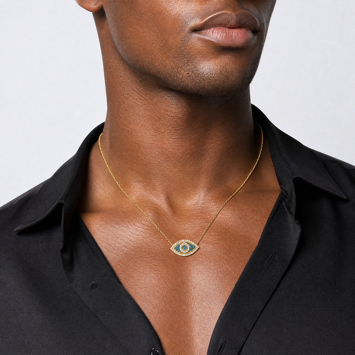 10K Polished CZ Evil Eye w/2 in ext Necklace - Model Shot