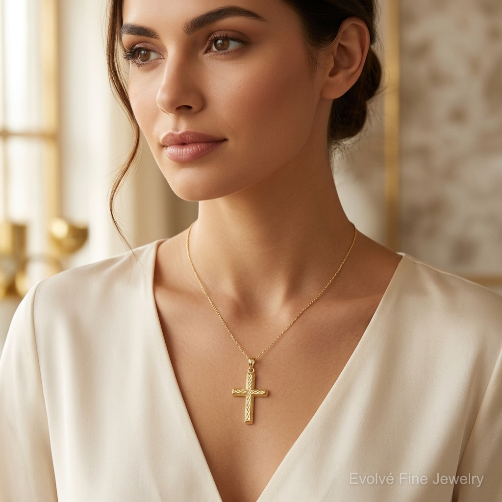 10k Diamond-cut Cross Pendant - Model Shot