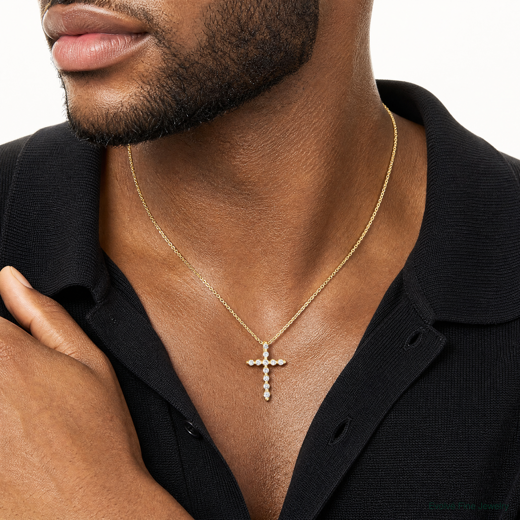 10k Polished CZ Cross Chain Slide Pendant - Model Shot