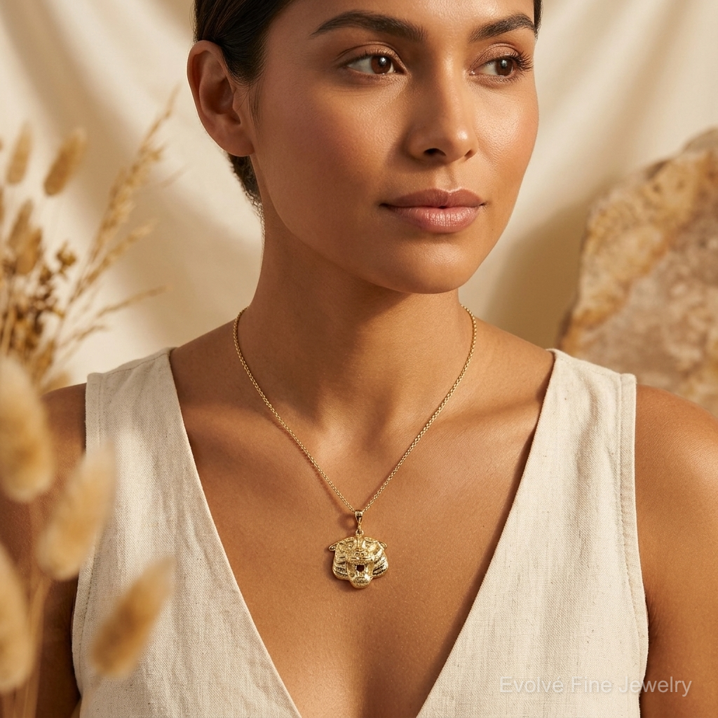 10K Solid Polished Tiger Head Charm - Model Shot