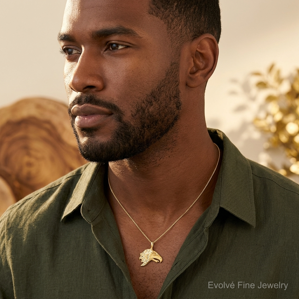 10k Solid Diamond-cut Eagle Head Charm - Model Shot