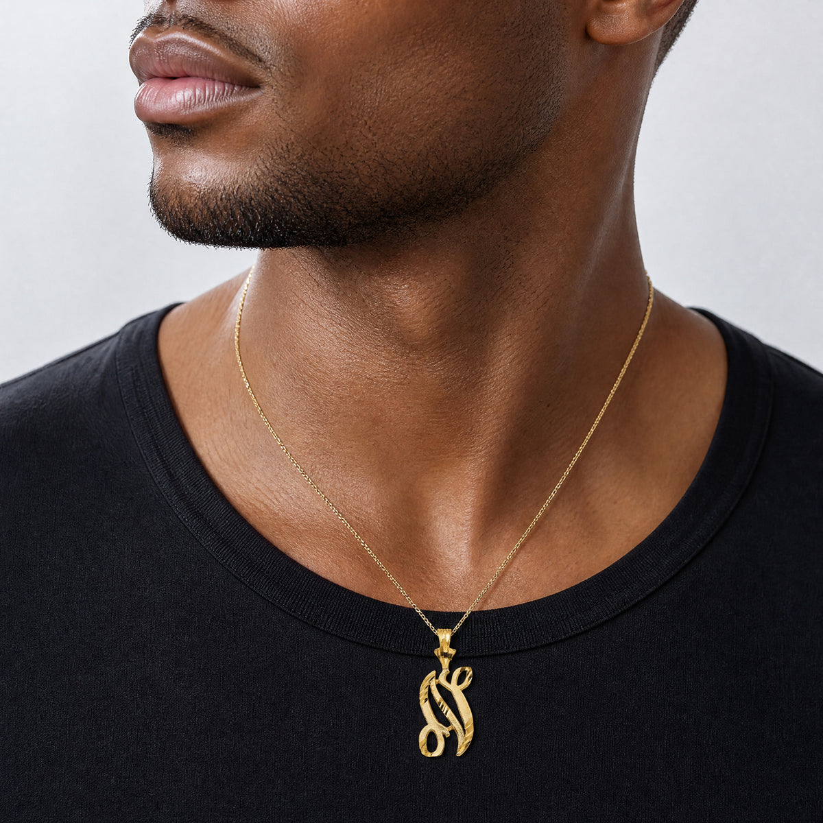 10k Initial N Pendant - Model Shot