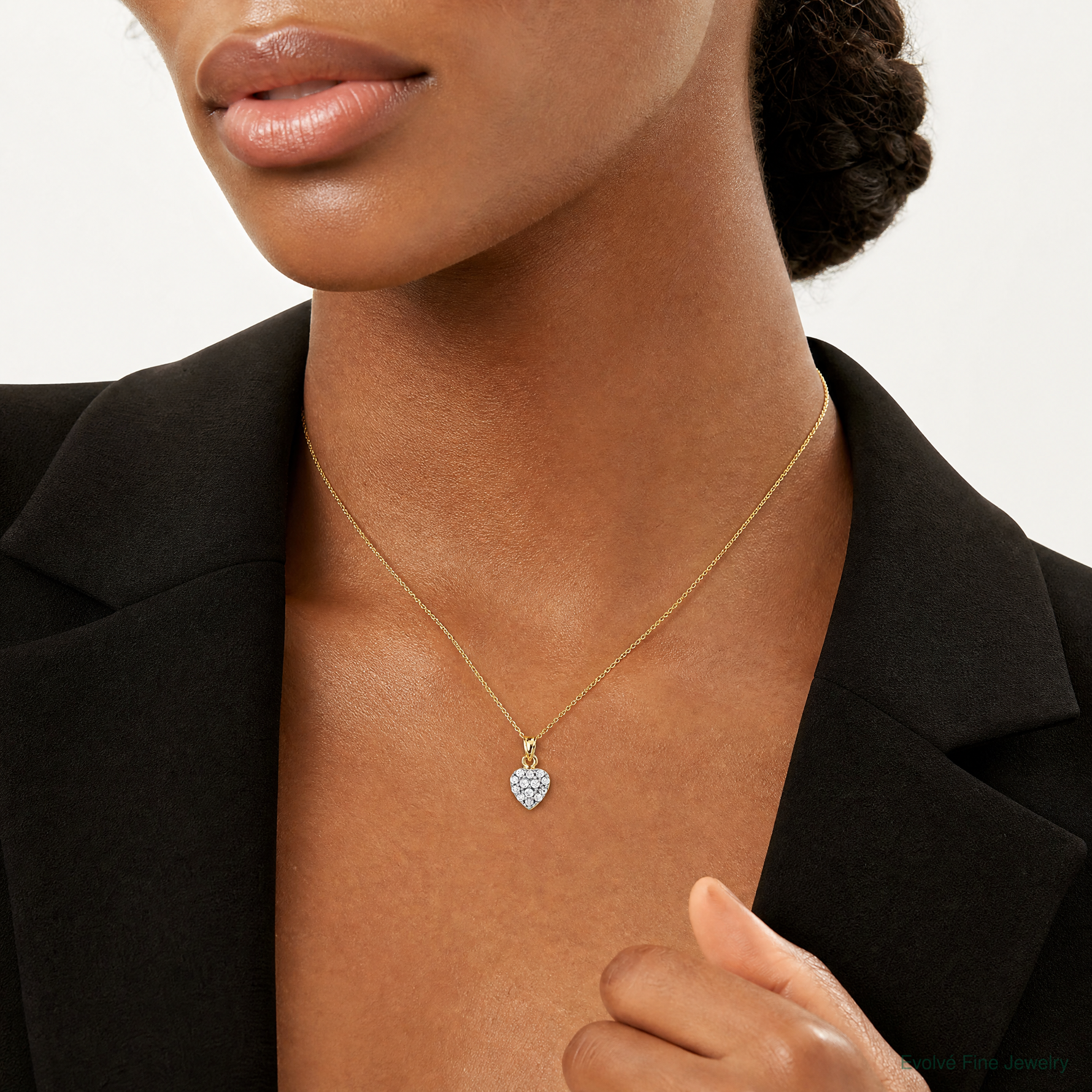 10k CZ Cluster Heart Charm - Model Shot