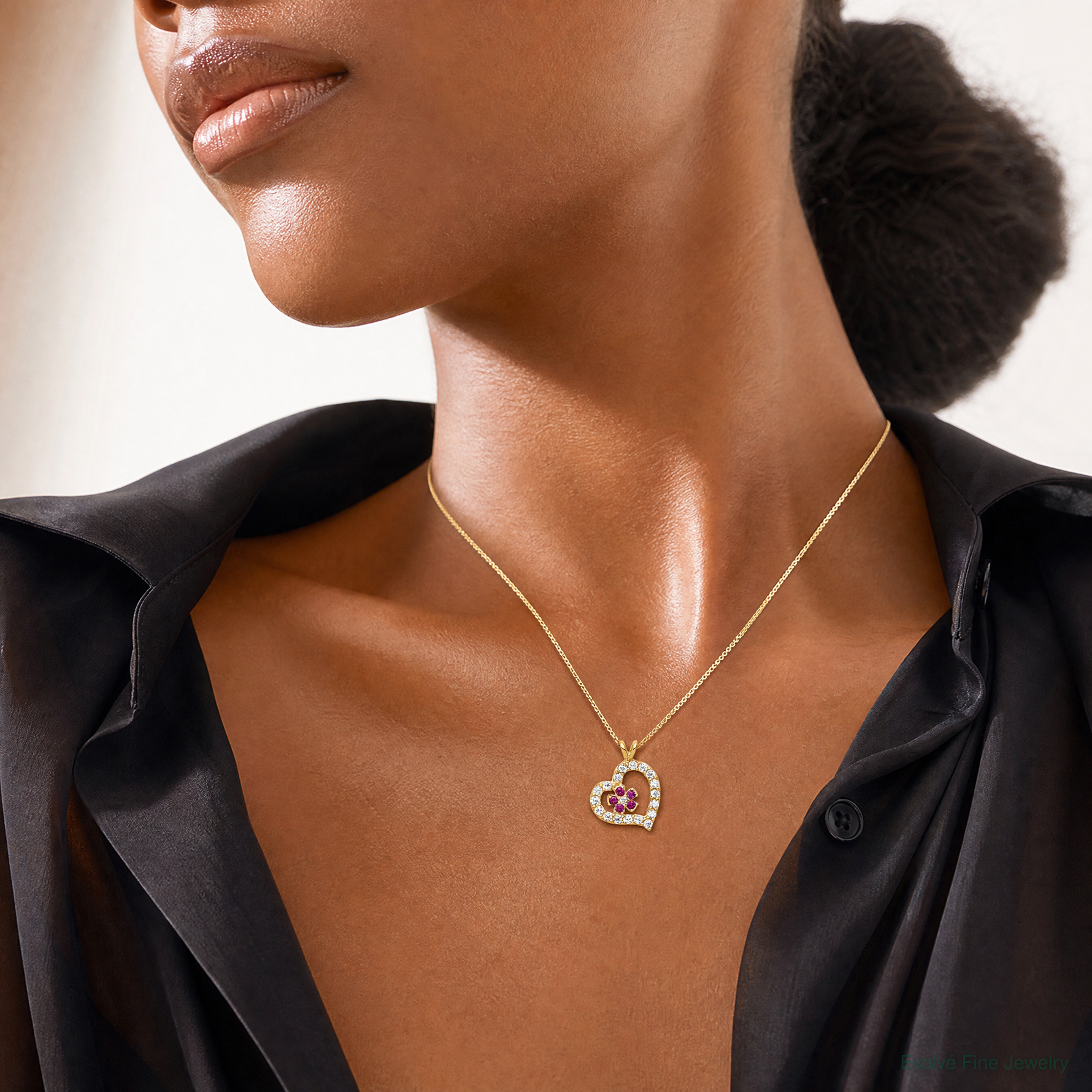 10k CZ Heart & Flower Pendant - Model Shot
