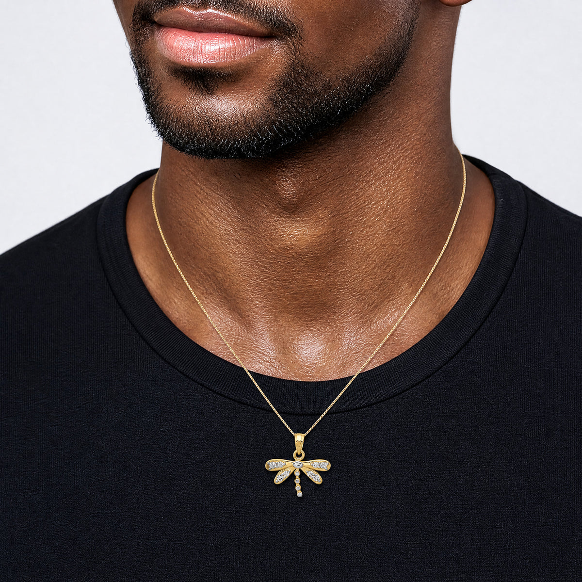 10K w/ Rhodium CZ Dragonfly Charm - Model Shot