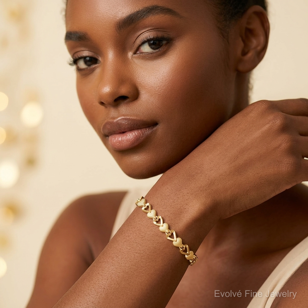 10k Heart Bracelet - Model Shot
