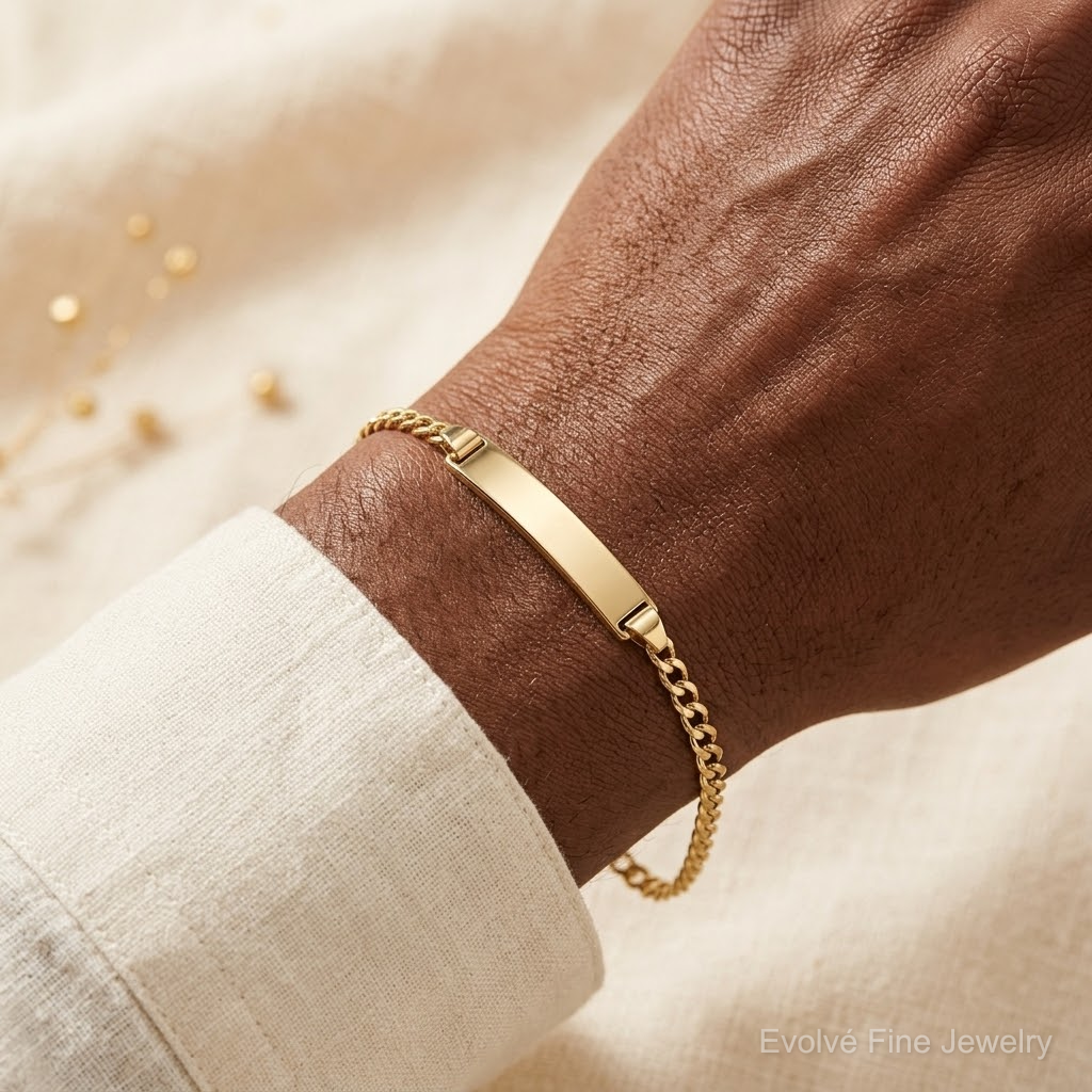 10k Semi-solid Curb Link ID Bracelet - Model Shot