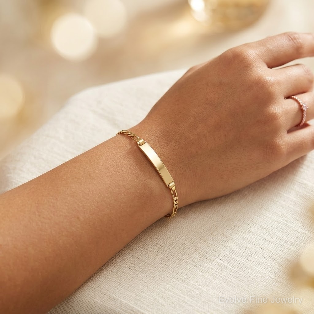 10k Semi-solid Figaro Link ID Bracelet - Model Shot