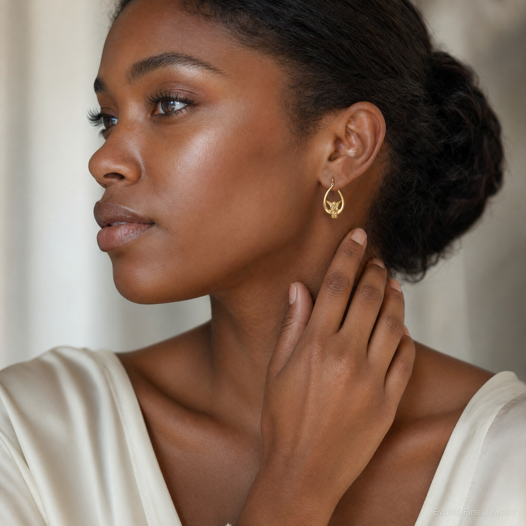 10k Angel Hoop Earrings - Model Shot