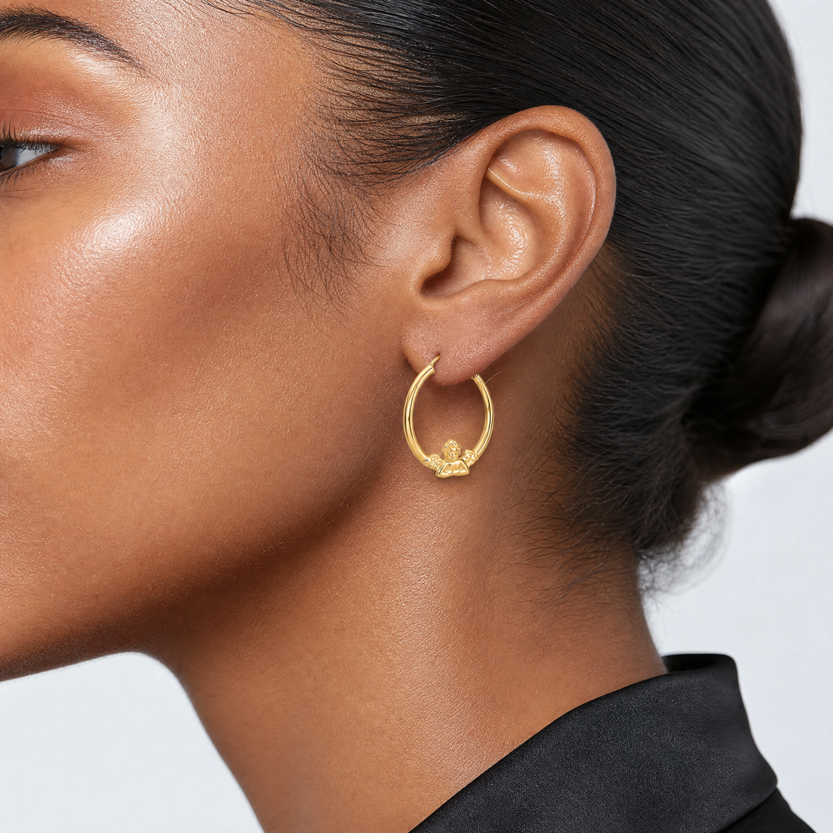 10k Angel Hoop Earrings - Model Shot