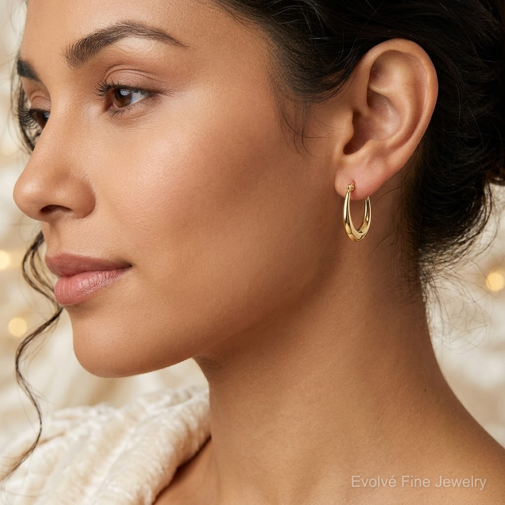 10K Hollow Hoop Earrings - Model Shot