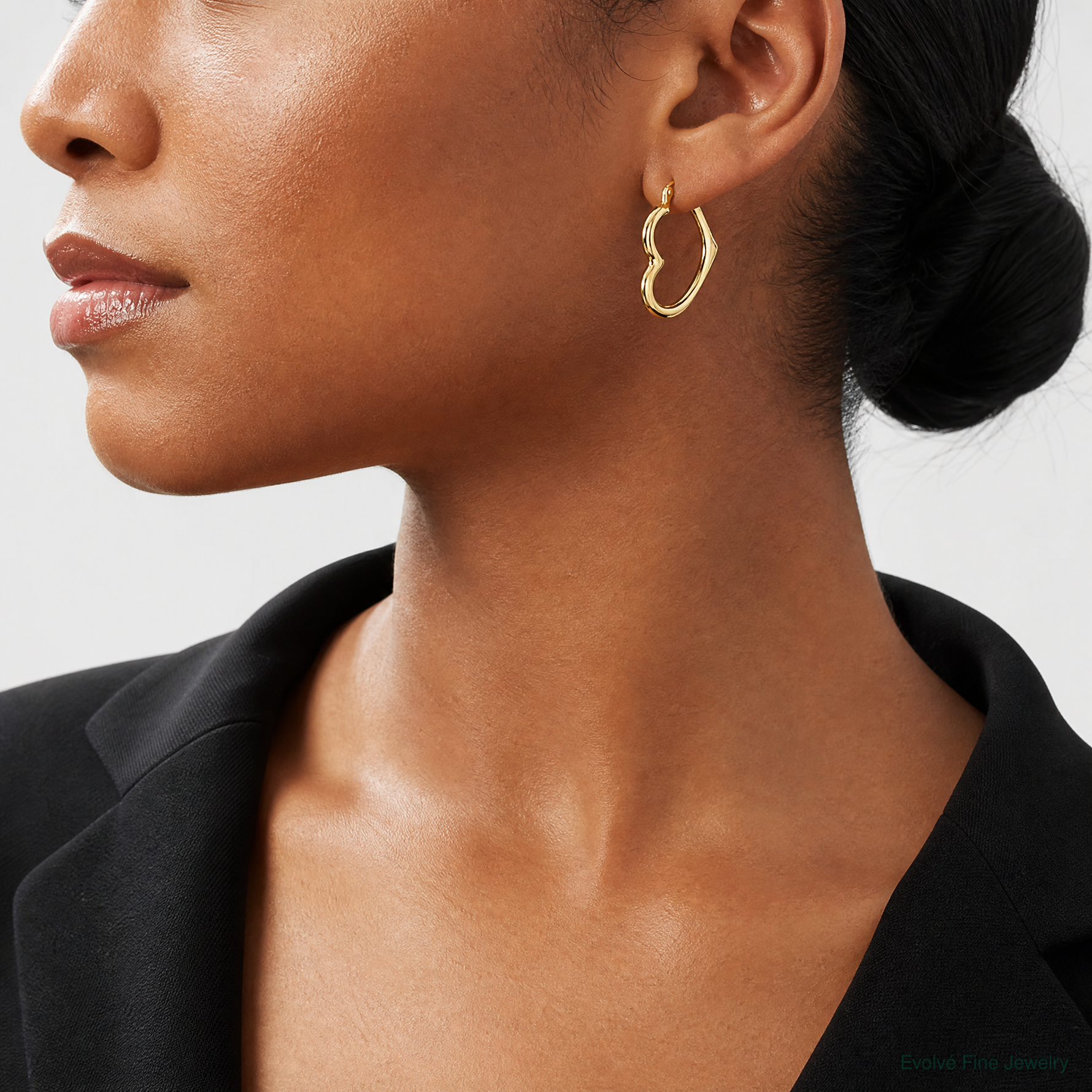10K Hollow Heart Shape Hoop Earrings - Model Shot