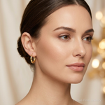 10K Textured Scalloped Hollow Hoop Earrings - Model Shot
