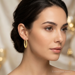 10K Textured Oval Hollow Hoop Earrings - Model Shot