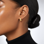 10K Polished Hinged Huggie Hoop Earrings - Model Shot
