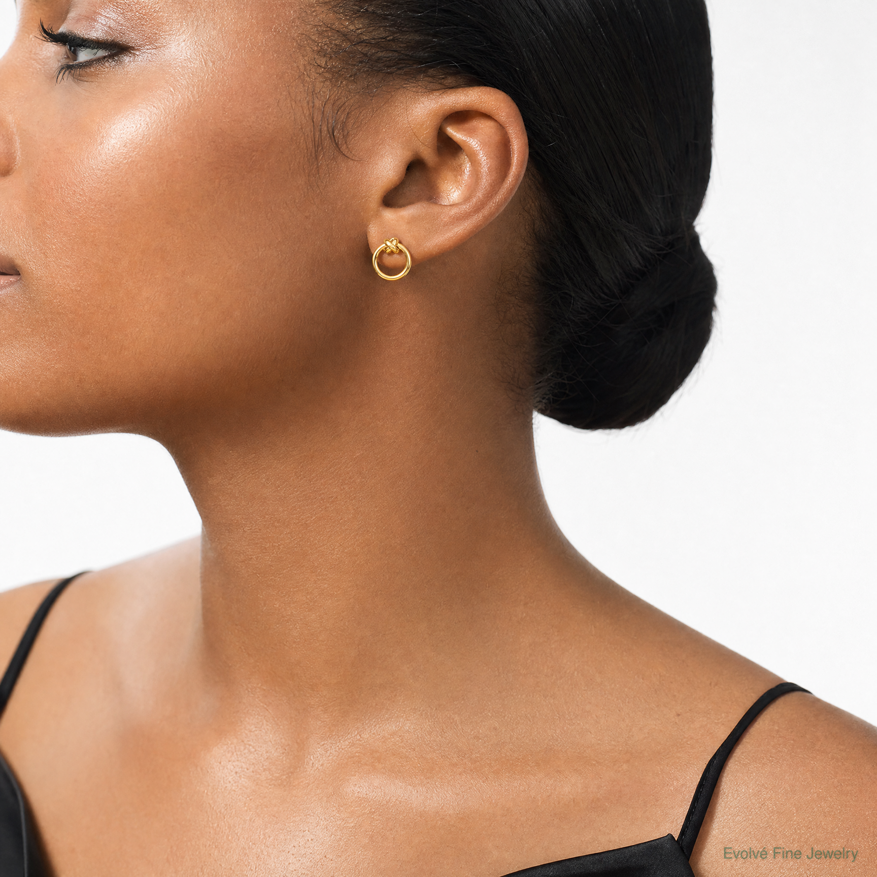 10K Polished Circle Post Earrings - Model Shot