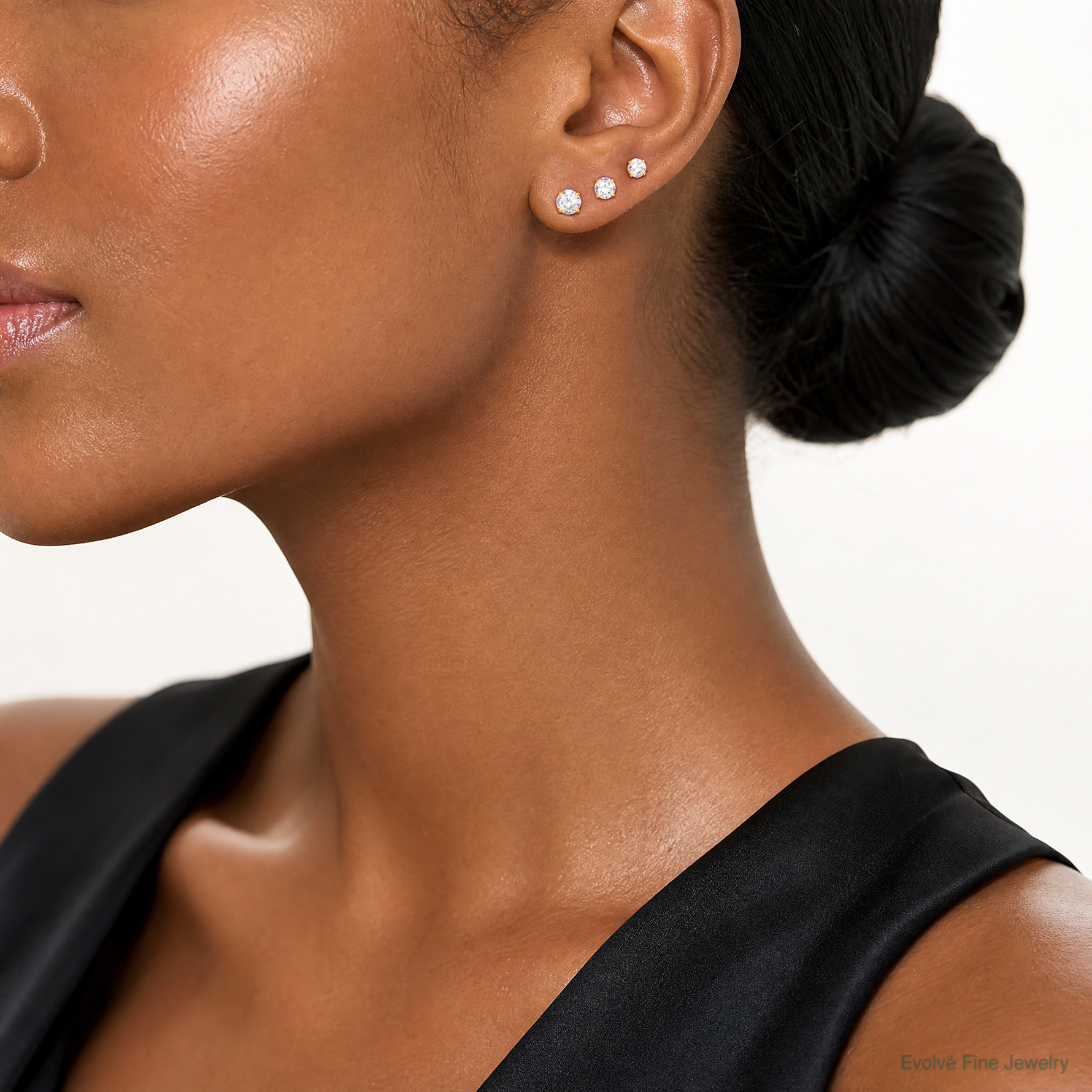 10k Polished 2.5mm 3mm 4mm CZ Round Set of 3 Post Earrings - Model Shot