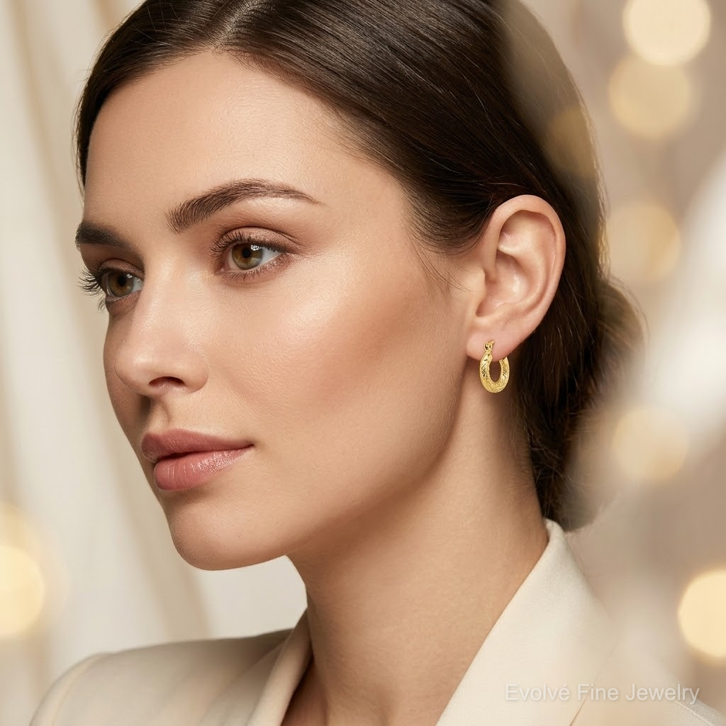 10k Fancy Small Hoop Earrings - Model Shot