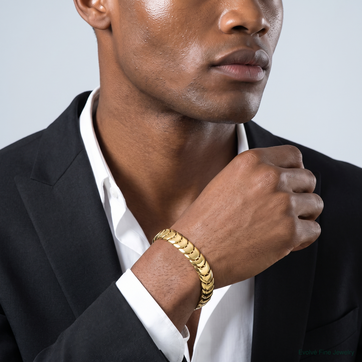 10K Polished Fancy Herringbone Link 7.5in Bracelet - Model Shot