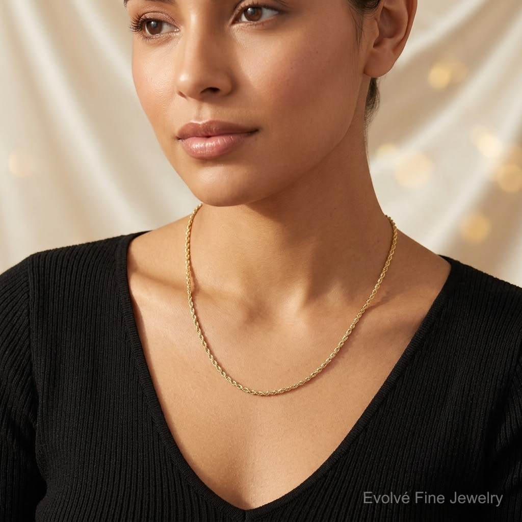 10k 1.75mm Diamond-cut Rope Chain - Model Shot