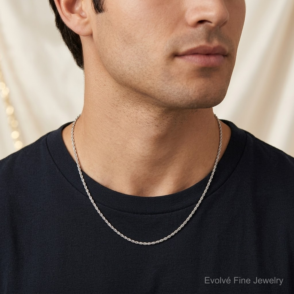 10k White Gold 1.75mm Diamond-cut Rope Chain - Model Shot