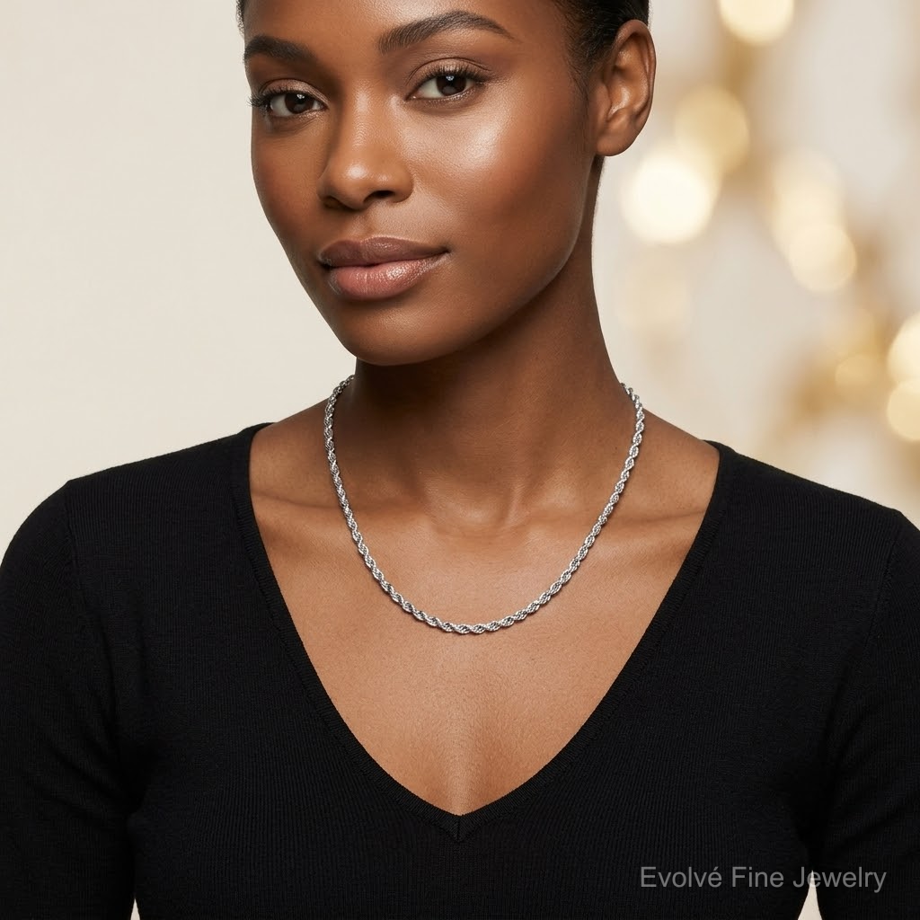 10k White Gold 2.25mm Diamond-cut Rope Chain - Model Shot